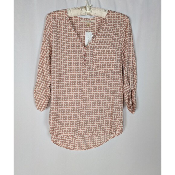 41 Hawthorn Blouse XS Women's Pink Geometric Print Henley 3/4 Sleeve Top - Picture 1 of 6